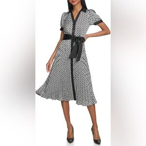 Karl Lagerfeld Black and White Geometric A-Line Dress